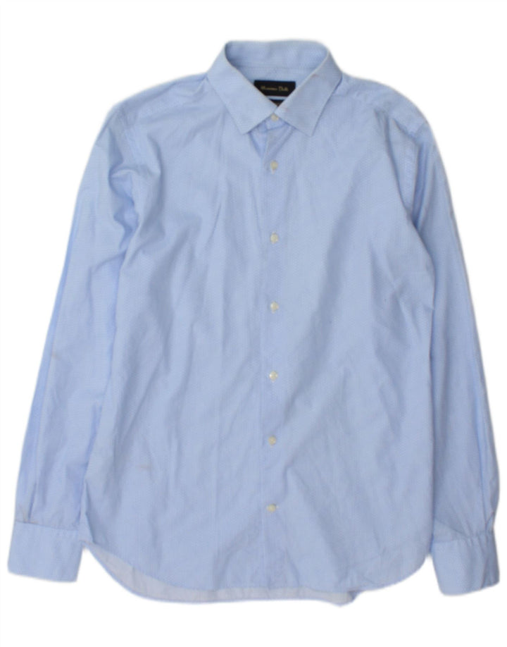 Camisa Massimo Dutti Hombre Talla 38 15 Azul Medio Algodon Geométrico