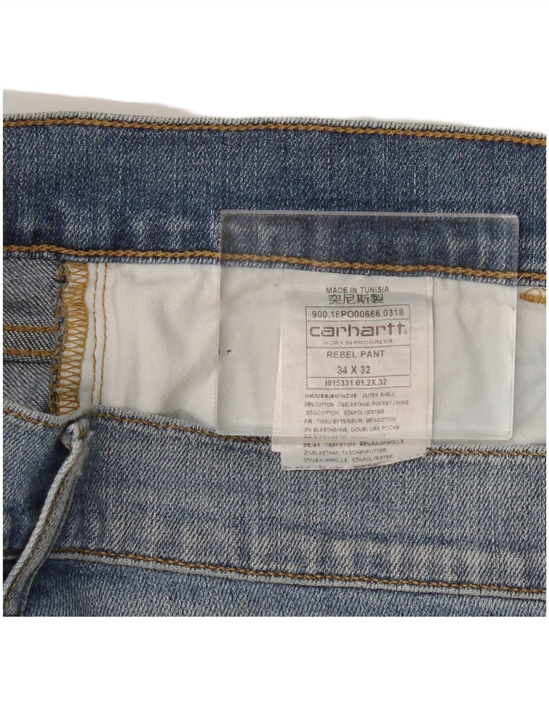 CARHARTT Vaqueros ajustados Wip para hombre W34 L32 Algodón azul