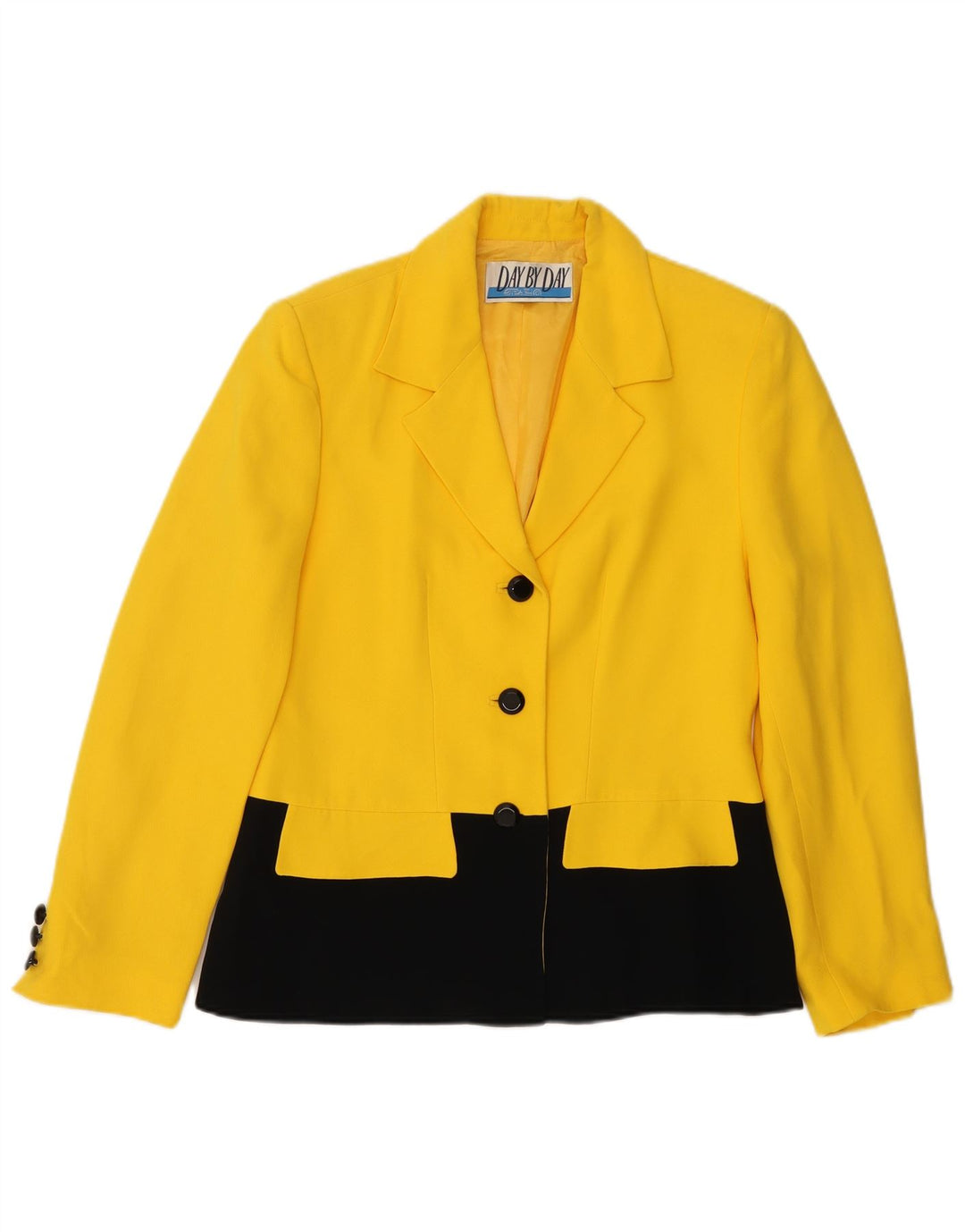 Vintage mujer 3 botones Blazer chaqueta Reino Unido 14 bloque de color amarillo medio