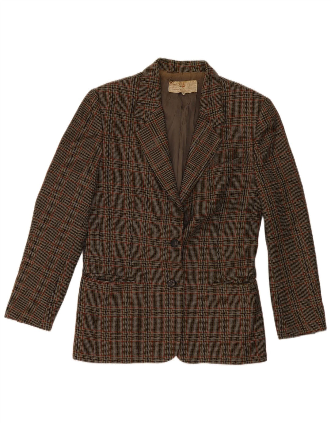 Vintage mujer 2 botones Blazer chaqueta IT 42 lana de pata de gallo verde medio