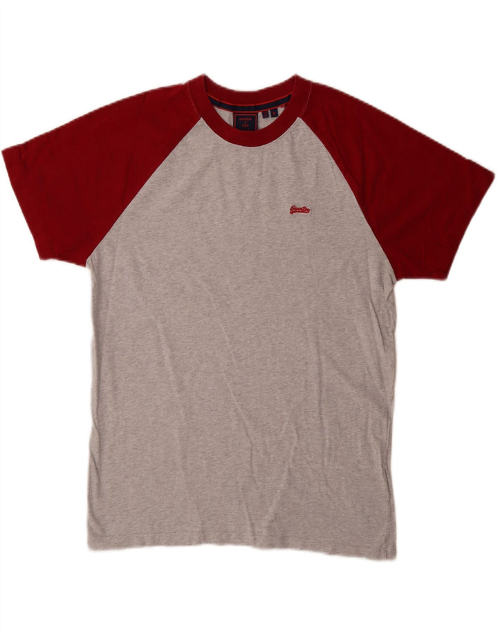 Superdry Camiseta para hombre Top de algodón color block en gris medio