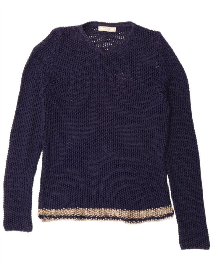 Zara Hombre Jersey De Cuello Redondo Jersey Grande Azul Marino Colorblock