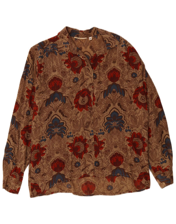 Blusa vintage para mujer IT 42 Marrón medio Floral