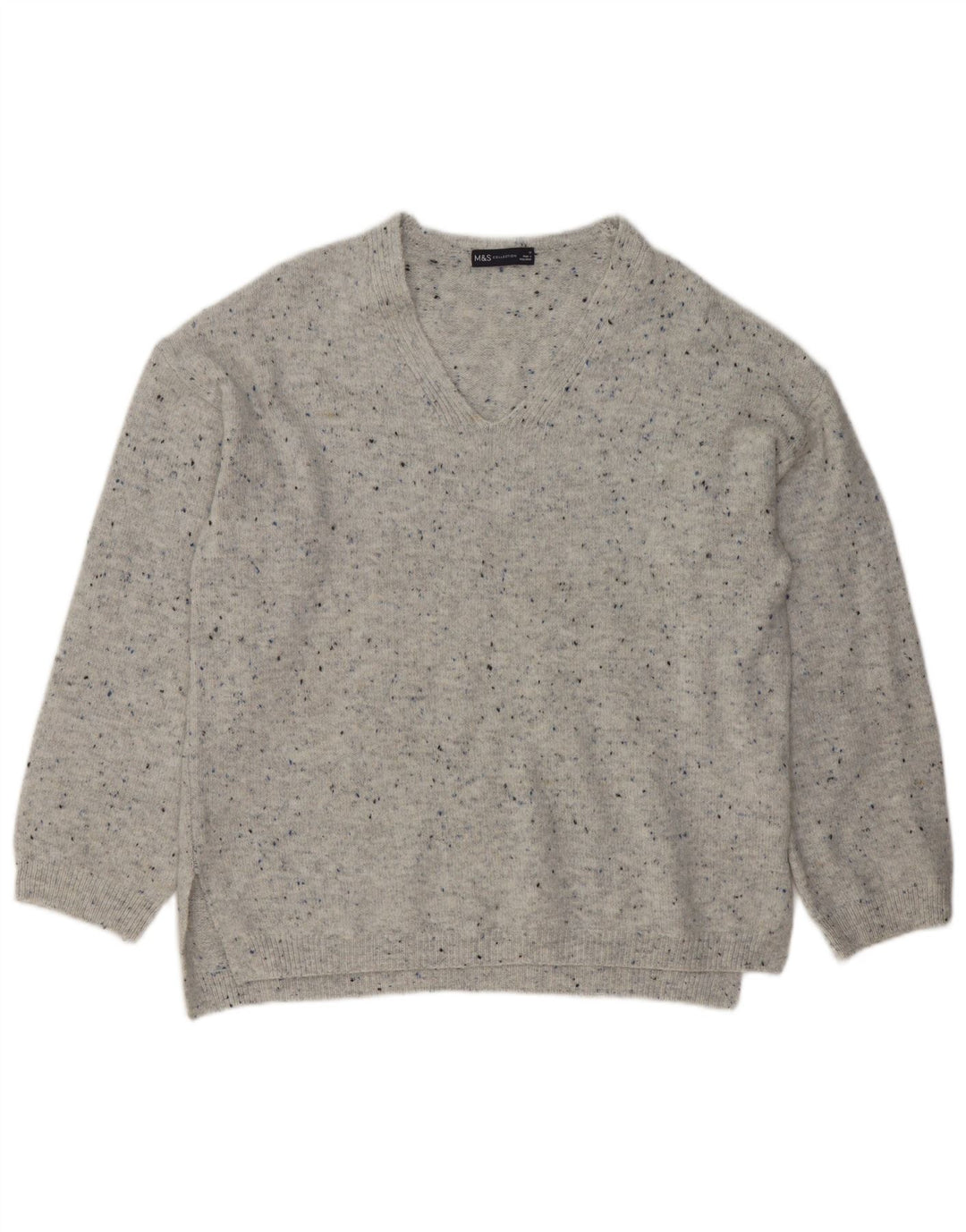 Marks & Spencer Suéter tipo jersey con cuello en V para mujer UK 44 Gris medio moteado