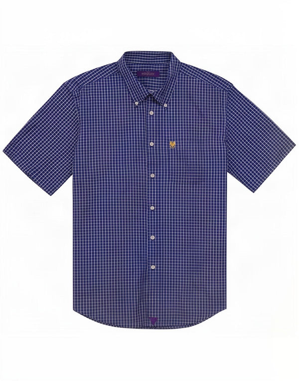 Camisa vintage de manga corta para hombre XL Algodón a cuadros azules