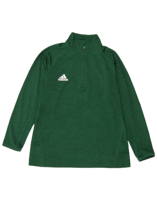 Adidas Mujer Zip Neck Top Manga Larga UK 44 Grande Verde Moteado Poliéster