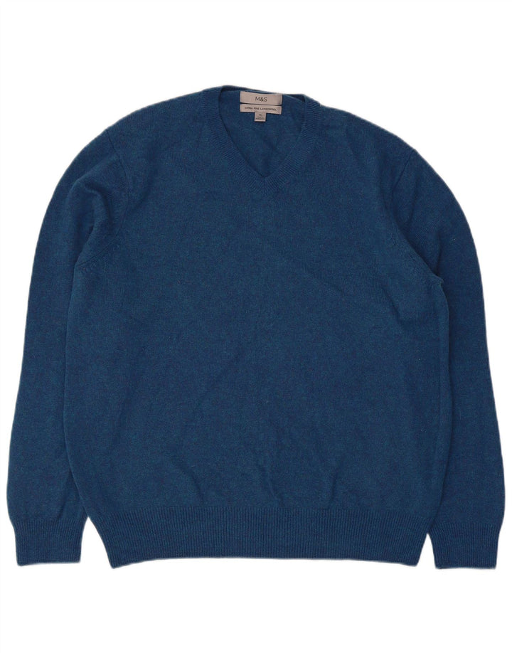 Marks & Spencer Jersey con Cuello en V para Mujer UK 40 XL Lana Azul