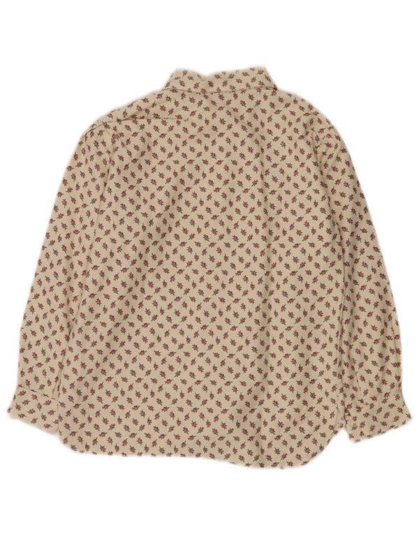 VINTAGE Blusa camisa de mujer Reino Unido 10 Pequeño algodón floral beige