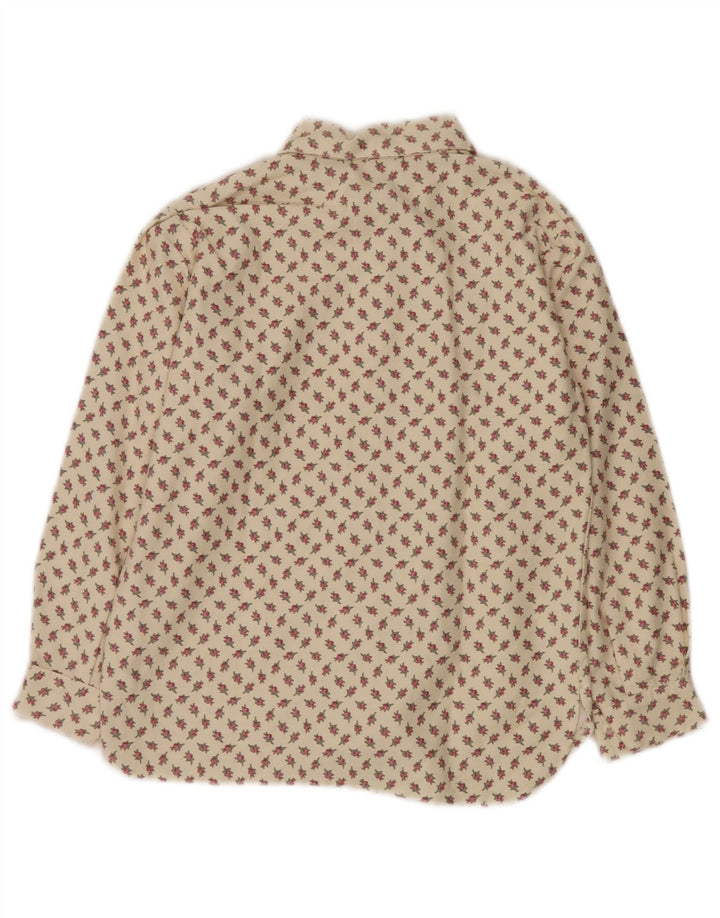 VINTAGE Blusa camisa de mujer Reino Unido 10 Pequeño algodón floral beige