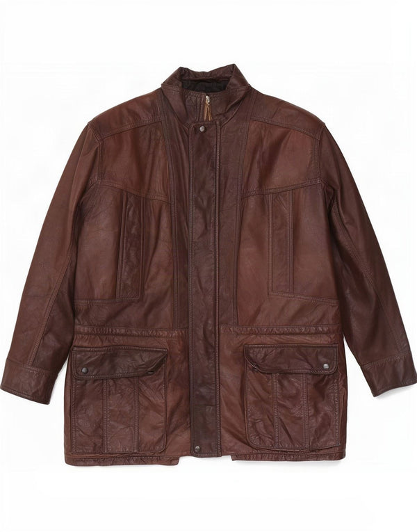 Chaqueta de cuero vintage para hombre Reino Unido 42 XL Marrón