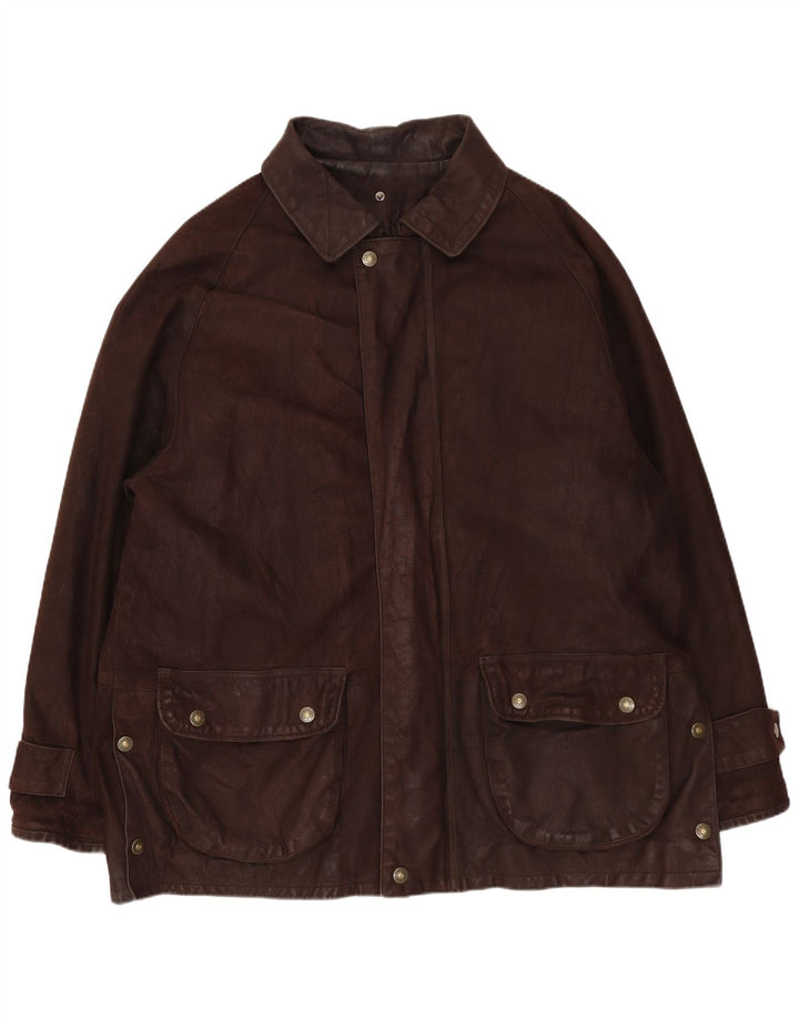 VINTAGE Chaqueta de cuero para hombre Reino Unido 42 XL Cuero marrón