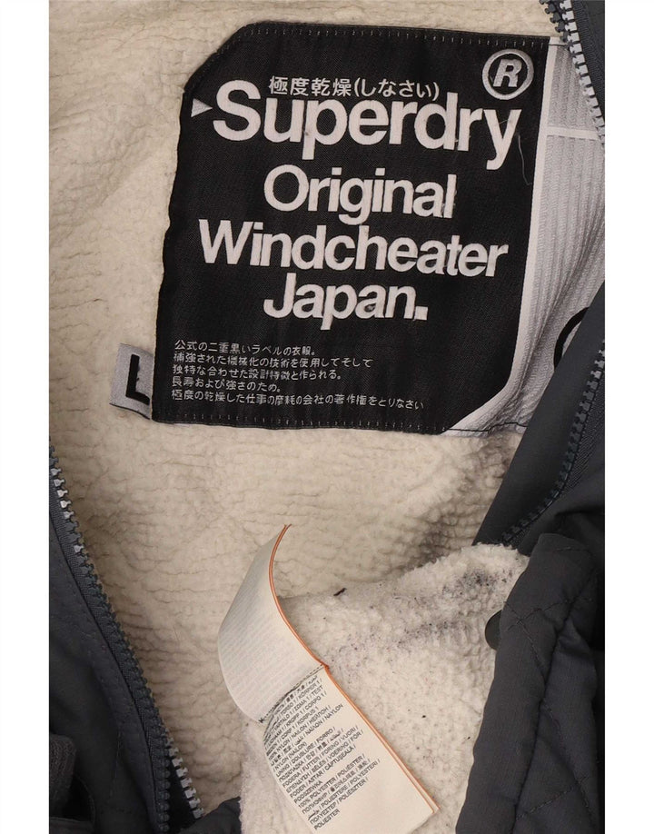 Superdry Chaqueta cortavientos con capucha Windcheater para mujer, talla 40, color gris