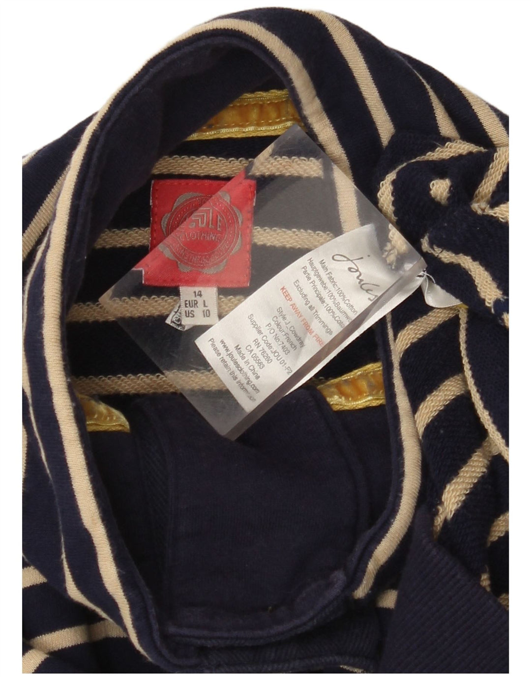 JOULES Sudadera con cuello y botones para mujer, talla 40, talla grande, color azul marino a rayas