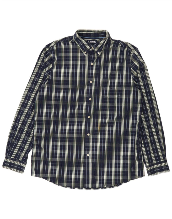 Chaps Camisa para hombre grande de algodón a cuadros azul marino