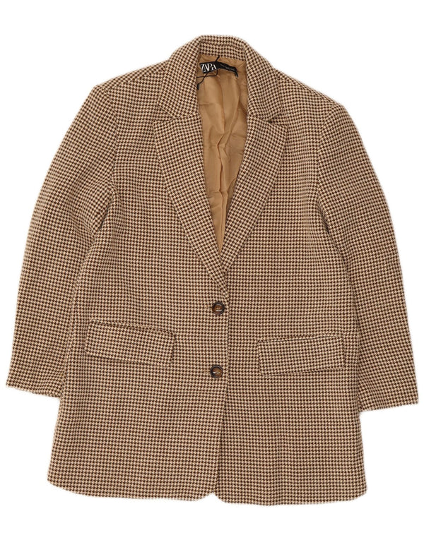 Zara Chaqueta tipo blazer extragrande con 2 botones para mujer UK 6 XS Beige Houndstooth