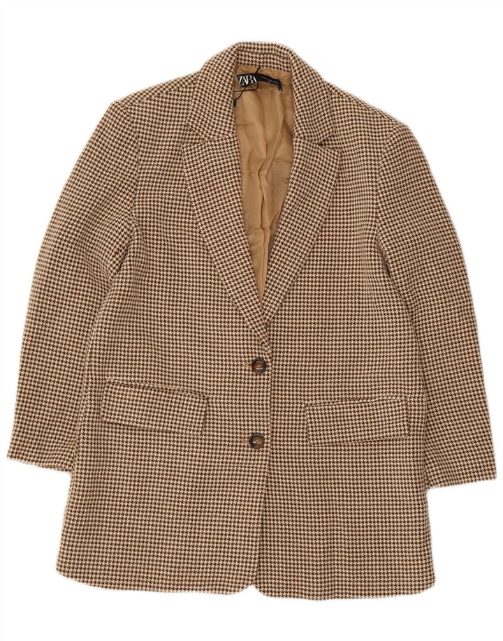 Zara Chaqueta tipo blazer extragrande con 2 botones para mujer UK 6 XS Beige Houndstooth