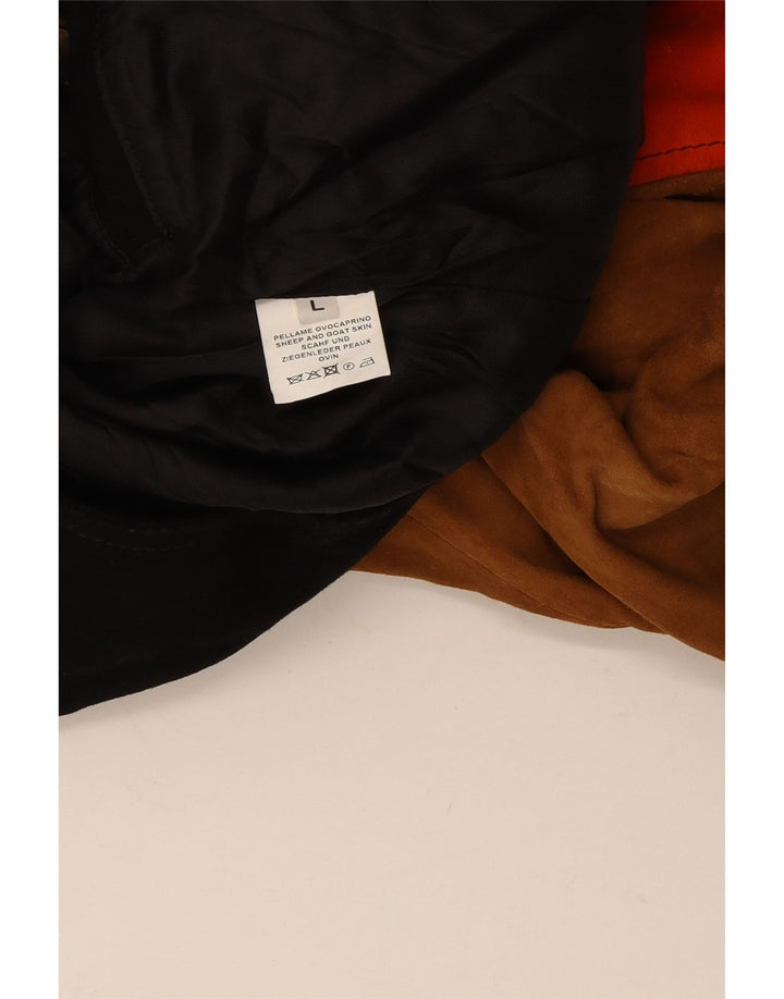 Vintage mujer ante biker chaqueta Reino Unido 16 gran bloque de color multicolor