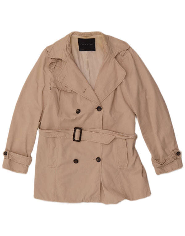 Zara Mujer Gabardina Corta UK 46 Grande Algodón Beige