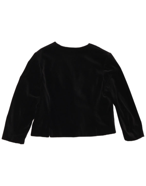 Vintage mujer terciopelo 6 botón Blazer chaqueta Reino Unido 14 algodón negro medio