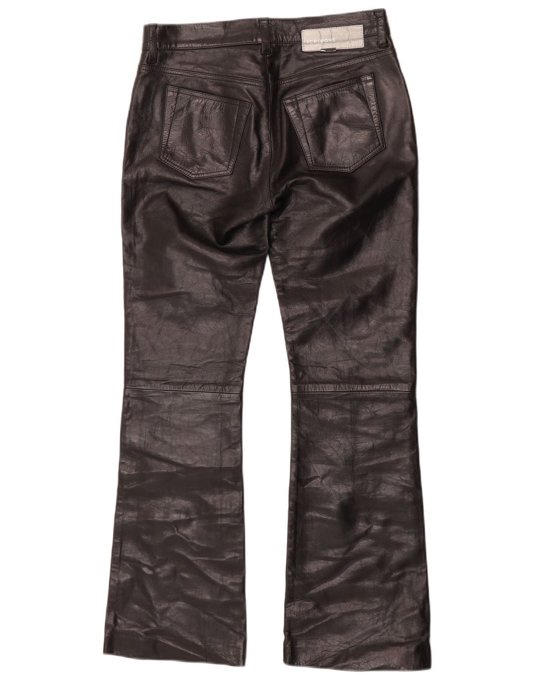 Iceberg Pantalones De Cuero Bootcut Mujer W27 L29 Cuero Negro