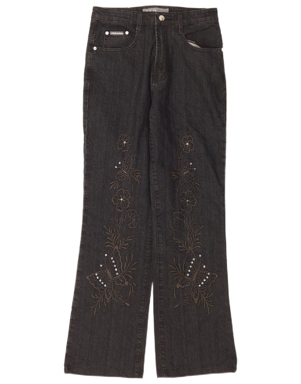 Vintage mujer Bootcut Jeans IT 42 Medio W28 L30 Algodón Floral Gris