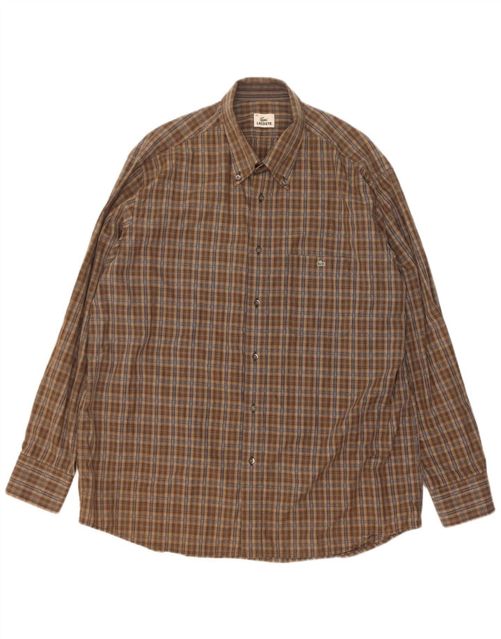 Camisa Lacoste Hombre Talla 45 XL Algodón Cuadros Marrón