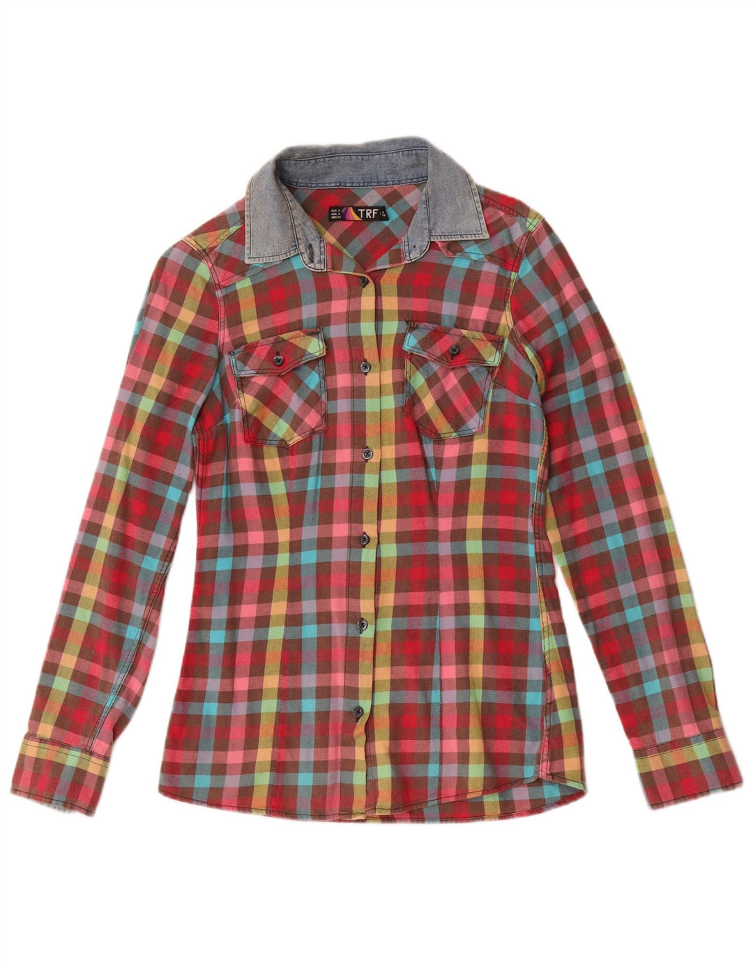 Vintage mujer franela camisa Reino Unido 10 pequeño multicolor cheque algodón
