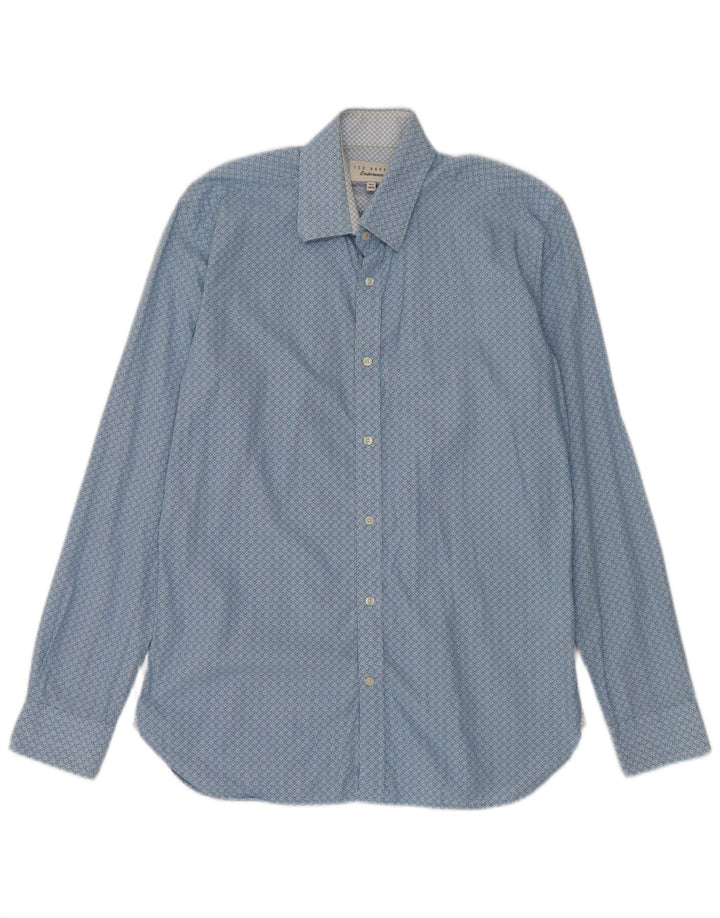 Ted Baker Camisa para hombre Talla 15 1/2 Algodón floral azul mediano
