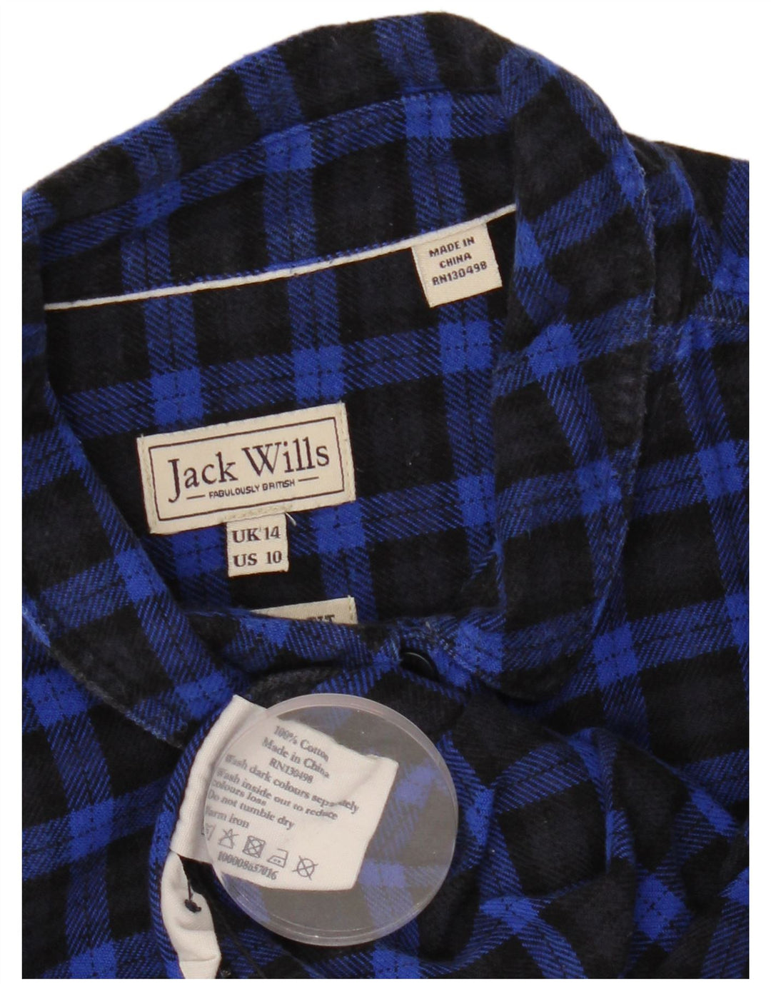 JACK WILLS Camisa de franela para mujer UK 44 Grande Azul marino Cuadros Algodón