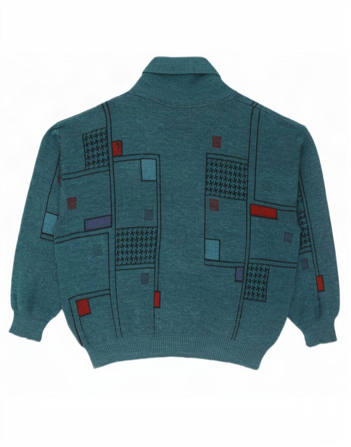 Vintage hombres Cardigan suéter XL verde lana geométrica