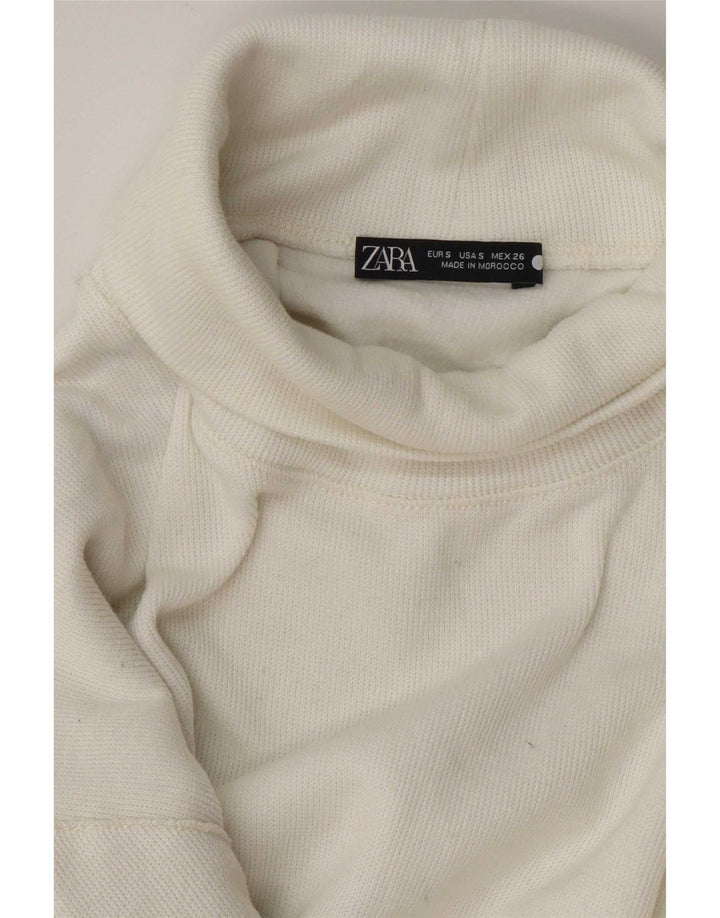 Zara Mujer Crop Oversize Roll Neck Jumper Sweater UK 10 Small Blanco