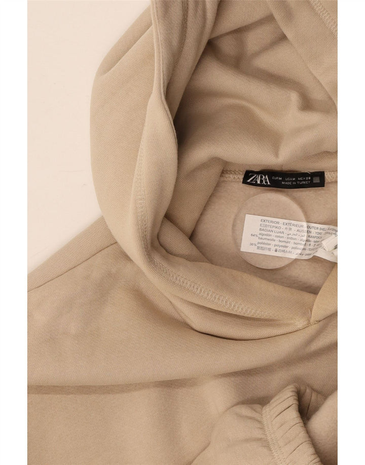 ZARA Mujer Crop Sudadera Con Capucha Jersey UK 44 Algodón Beige Medio