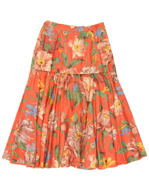Vintage mujer cintura alta falda acampanada IT 44 Medio W28 Algodón floral rosa