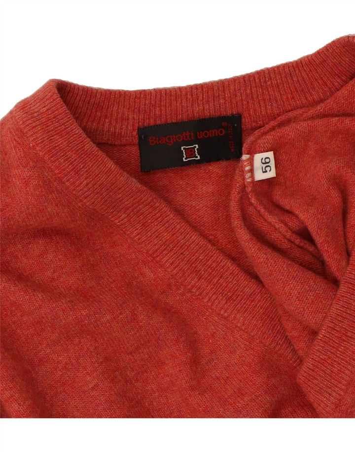 BIAGIOTTI Mens V-Neck Jumper Sweater IT 56 2XL Red Wool Vintage Biagiotti and Second-Hand Biagiotti from Messina Hembry 