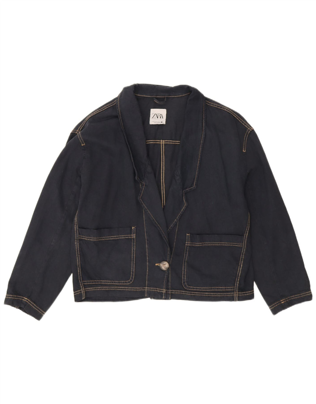 Zara Chaqueta Americana De Mezclilla De Gran Tamaño Con 1 Botón Para Mujer UK 44 Azul Marino Mediano