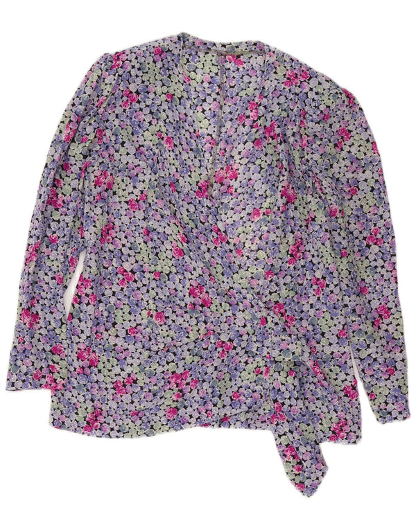 Vintage mujer abrigo camisa blusa Reino Unido 16 grande multicolor floral