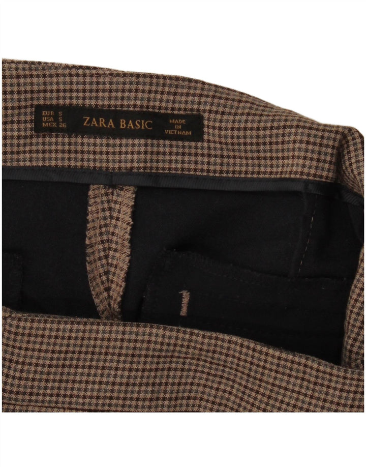Zara Mujer Pantalones Casuales Slim Small W26 L28 Cuadros Marrón
