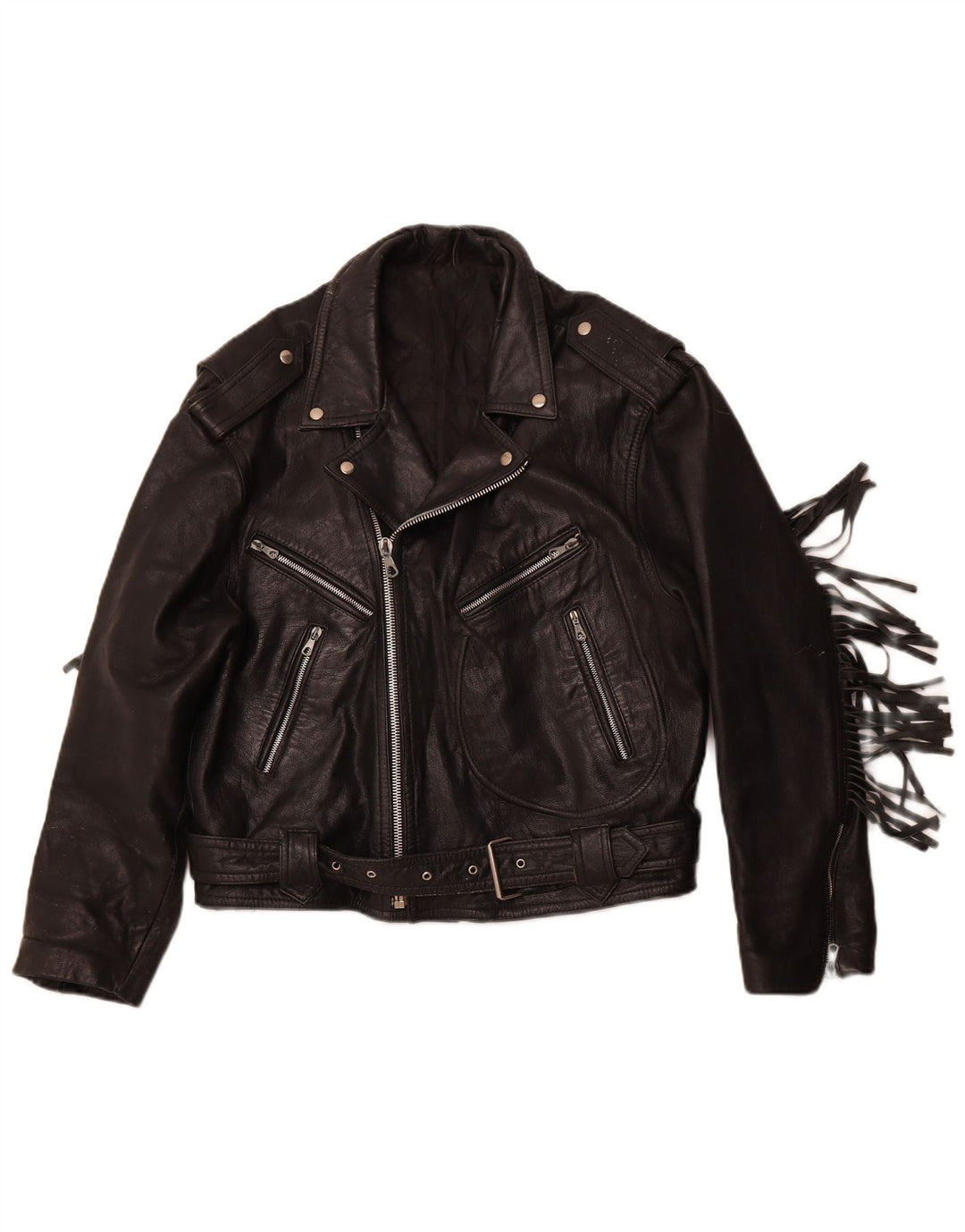 VINTAGE Chaqueta biker de cuero para mujer Reino Unido 14 Cuero negro mediano