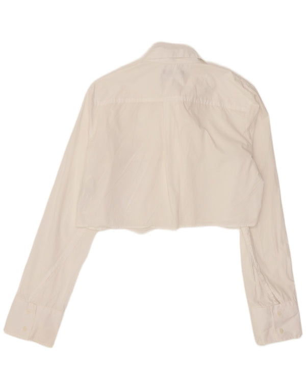 Zara Mujer Crop Camisa Extragrande UK 10 Small Algodón Blanco