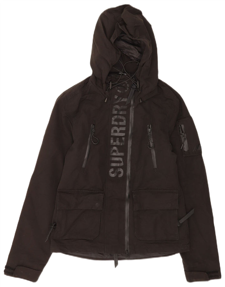 Superdry Chaqueta Impermeable Con Capucha Gráfica Para Mujer UK 8 Small Poliéster Negro