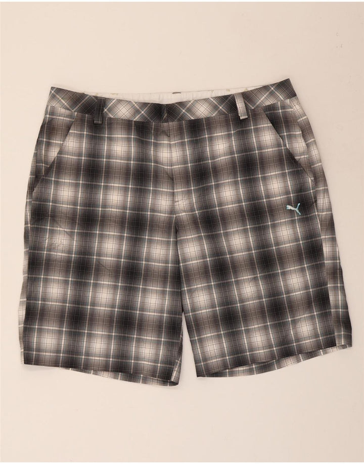 Puma Pantalones cortos chinos para hombre W40 XL Poliéster a cuadros grises