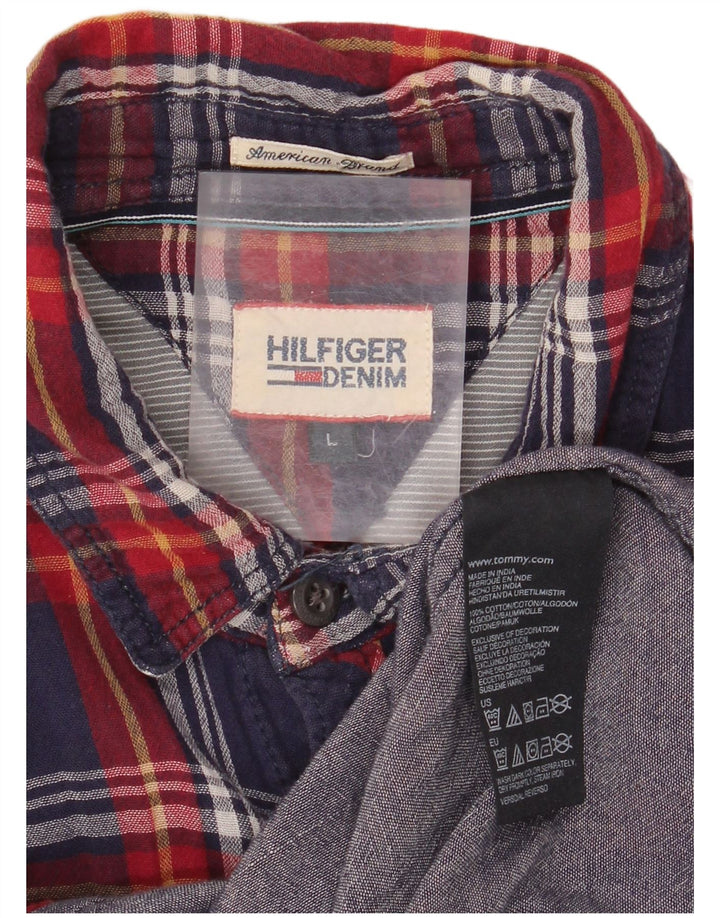 TOMMY HILFIGER Camisa de franela para hombre Algodón a cuadros azul marino grande