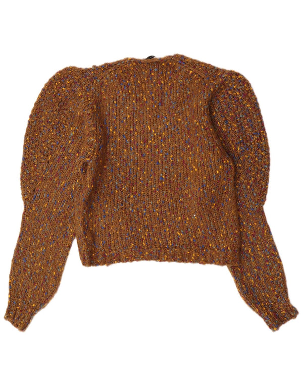 Zara Jersey con cuello en V para mujer UK 44 Acrílico moteado marrón medio