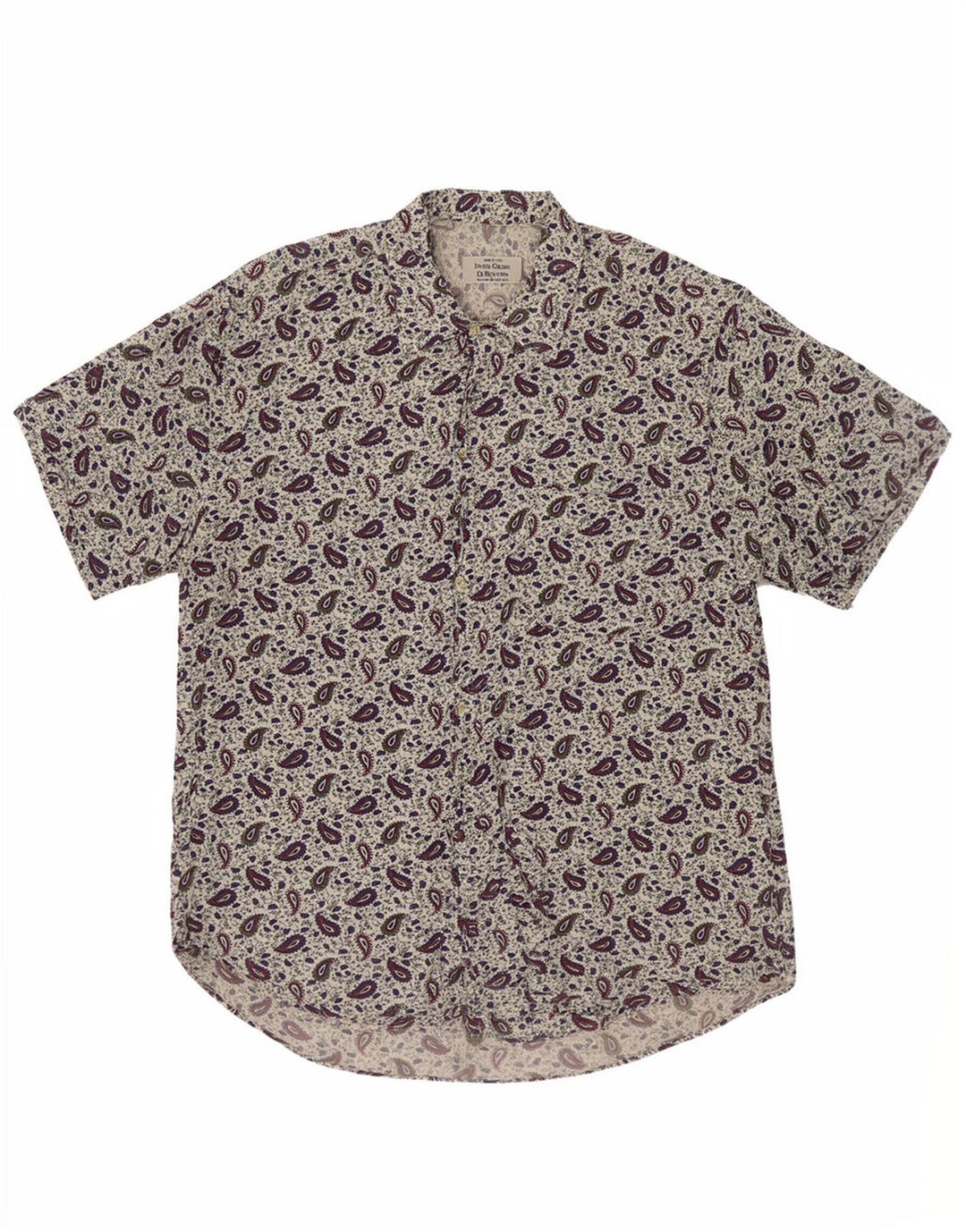 Camisa De Manga Corta Benetton Hombre Small Blanco Paisley Viscosa