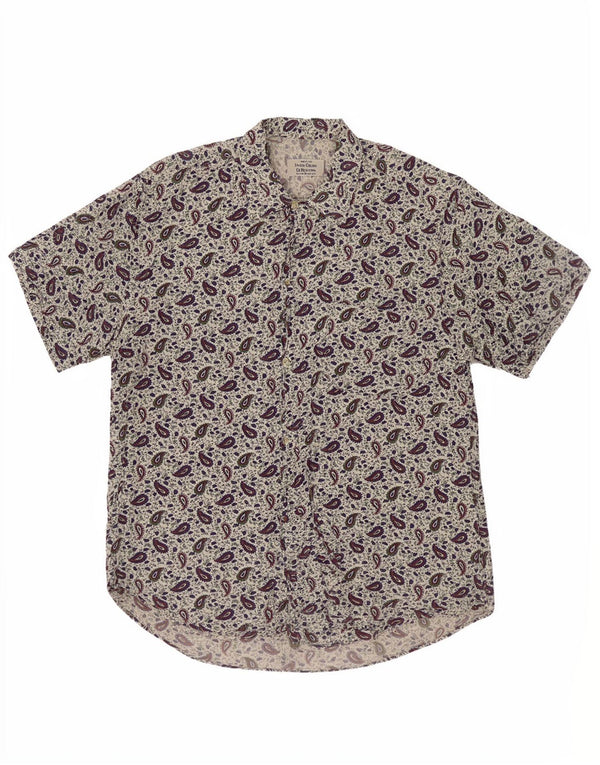 Camisa De Manga Corta Benetton Hombre Small Blanco Paisley Viscosa