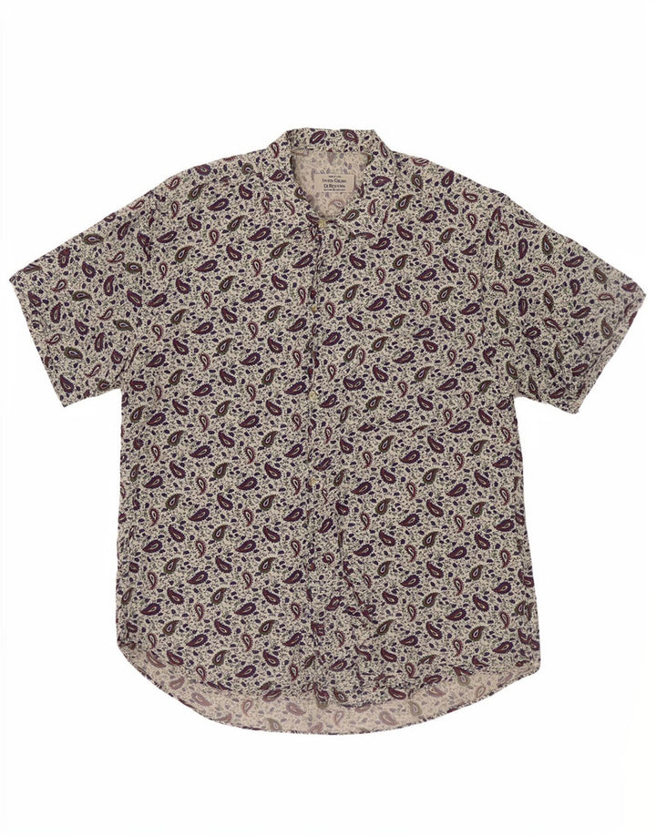 Camisa De Manga Corta Benetton Hombre Small Blanco Paisley Viscosa