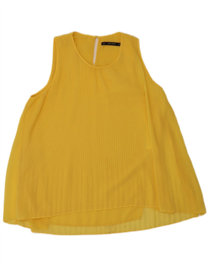 Zara Mujer Blusa Sin Mangas Top UK 46 Grande Poliéster Amarillo