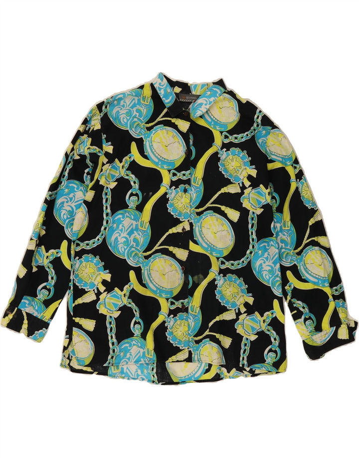 STEFANEL Womens Abstract Pattern Shirt UK 16 Large Black Cotton Vintage Stefanel and Second-Hand Stefanel from Messina Hembry 