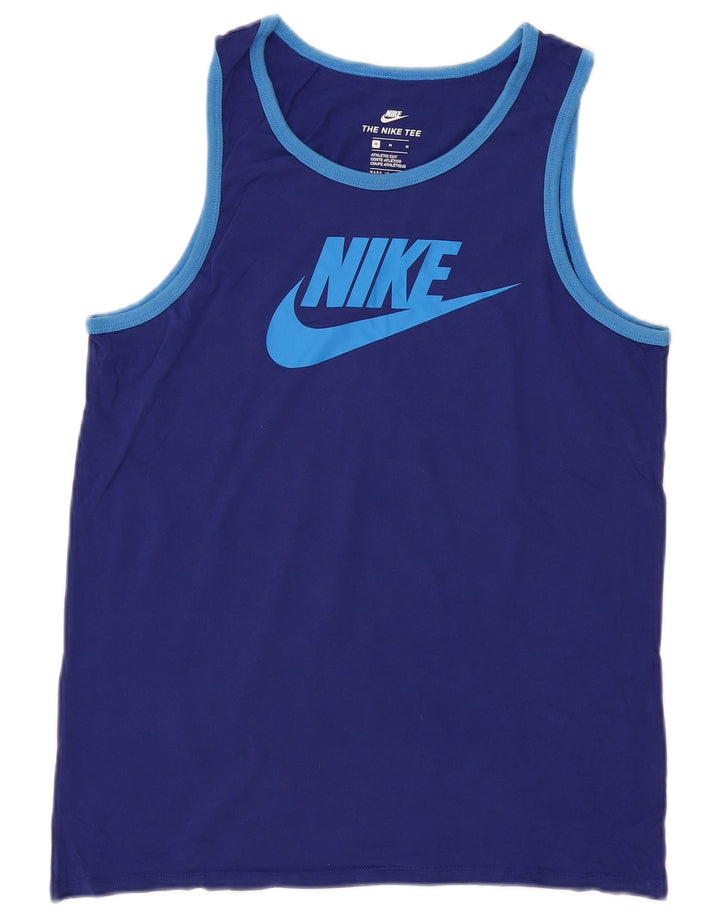 NIKE Camiseta sin mangas con gráfico de corte atlético para hombre Algodón azul medio