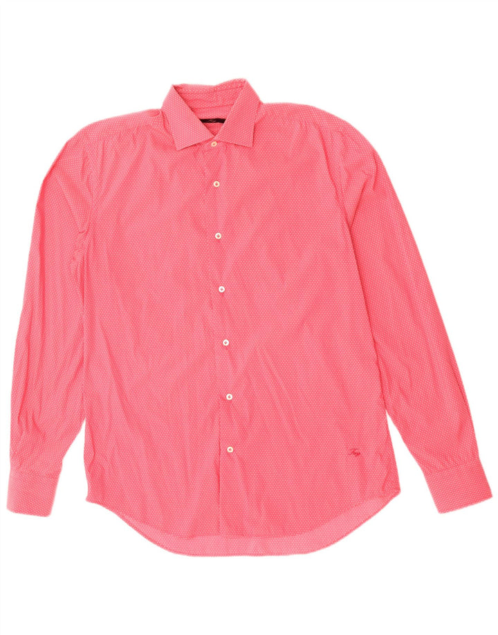 FAY Camisa para hombre Talla 39 15 1/2 Algodón manchado rosa medio